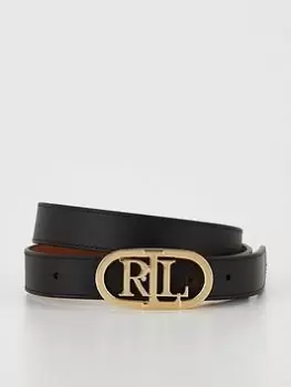 Image of Lauren by Ralph Lauren Logo Reversible Leather Belt - Black/Tan, Black Size M Women