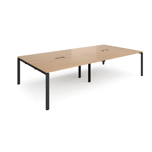 Image of Adapt Rectangular Office Boardroom Black Frame Meeting Table with Power Module Cut Out - 3200mm - Beech