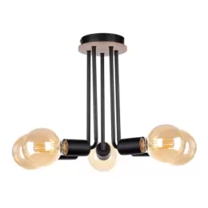 Image of Venna Multi Arm Semi Flush Ceiling Light Wood, Black, 30cm, 5x E27