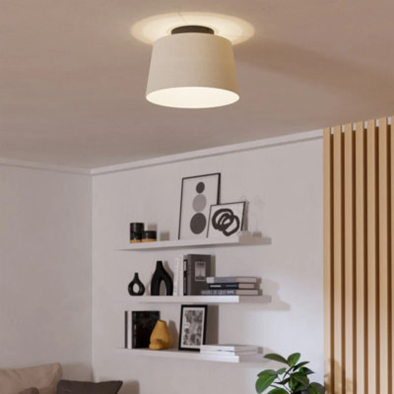 Image of EGLO Febres Natural Fabric & Black Steel Contemporary Ceiling Light Black