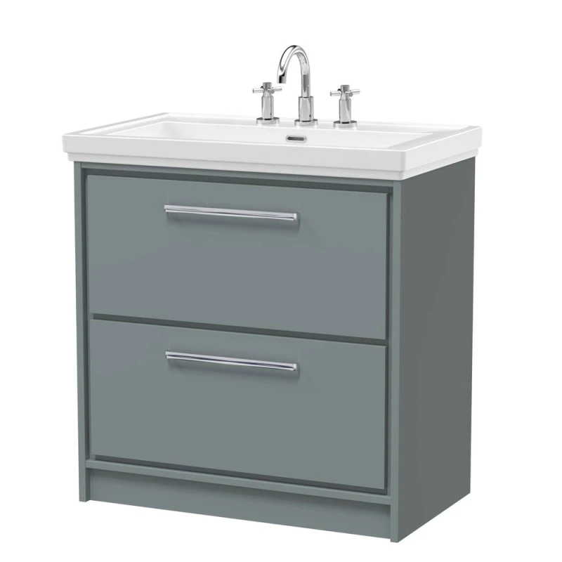Image of Balterley Bathroom Floor 2-Drawer Vanity Unit with Fireclay Basin, Grey, 800mm in Grey Grey Unisex