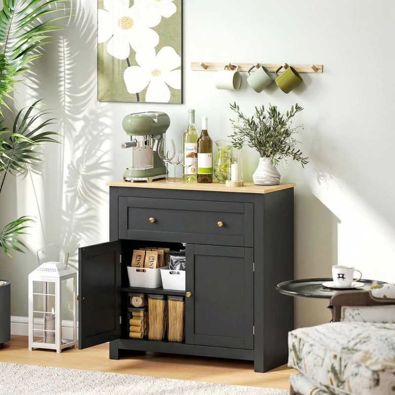 Image of HOMCOM Sideboard, Kitchen Storage Cabinet w/ Adjustable Shelf, Drawer in Black Unisex