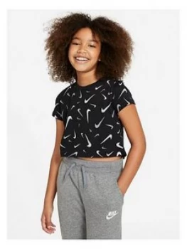 Image of Nike Girls NSW Crop T-Shirt - Black, Size S=8-9 Years, Women