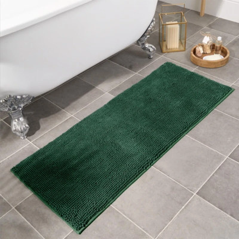 Image of OHS OHS Chenille Bath Mat Noodle Absorbent Non-Slip Soft Shower in Dark Green Dark Green One Size Unisex 5027434210732
