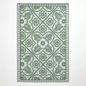 Image of Homescapes - Green Outdoor Rug with Floral Leaf Pattern, 122 x 182cm - Green