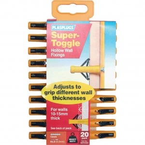 Image of Plasplugs Heavy Duty Super Toggle Hollow Wall Cavity Anchors Pack of 20