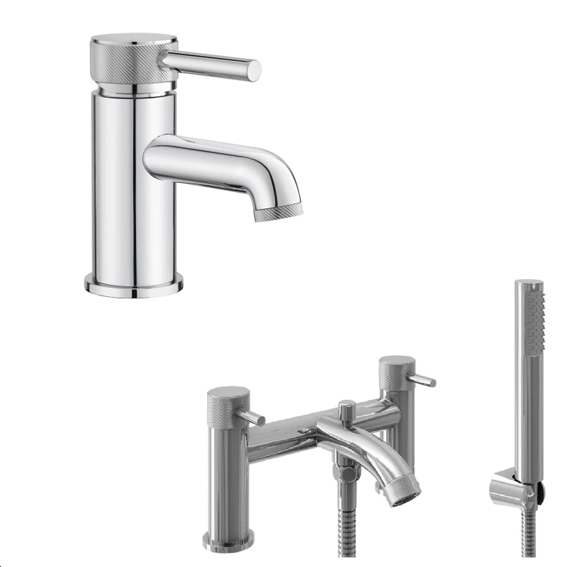 Image of Balterley Single Lever Handle Mono Basin Tap & Bath Shower Mixer Set - Chrome in Silver Silver Unisex
