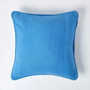 Image of Cotton Rajput Ribbed Blue Cushion Cover, 45 x 45cm - Blue - Homescapes