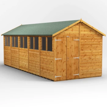 Image of 20x8 Power Apex Double Doors Garden Shed - Brown