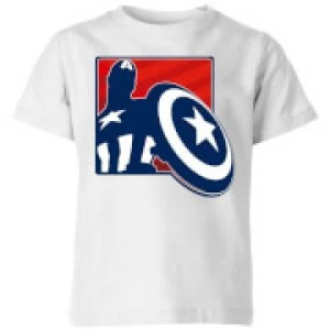 Image of Avengers Assemble Captain America Outline Badge Kids T-Shirt - White - 7-8 Years - White