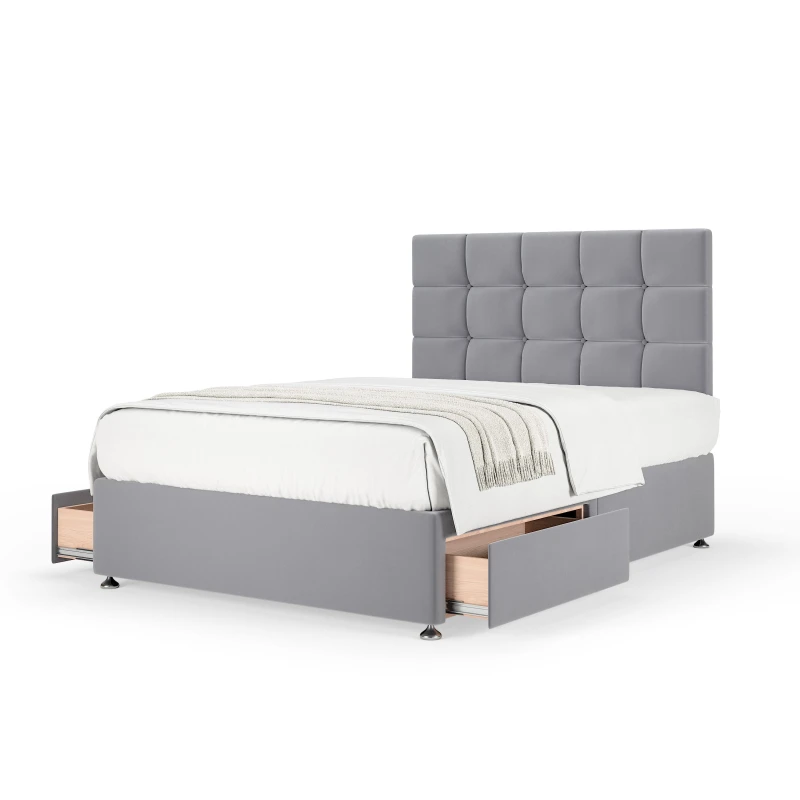 Image of Bedmaster Bedmaster Plush Velvet 2 Drawer Divan Base And Square Headboard in Silver Size: King Silver King Unisex 7867870722356