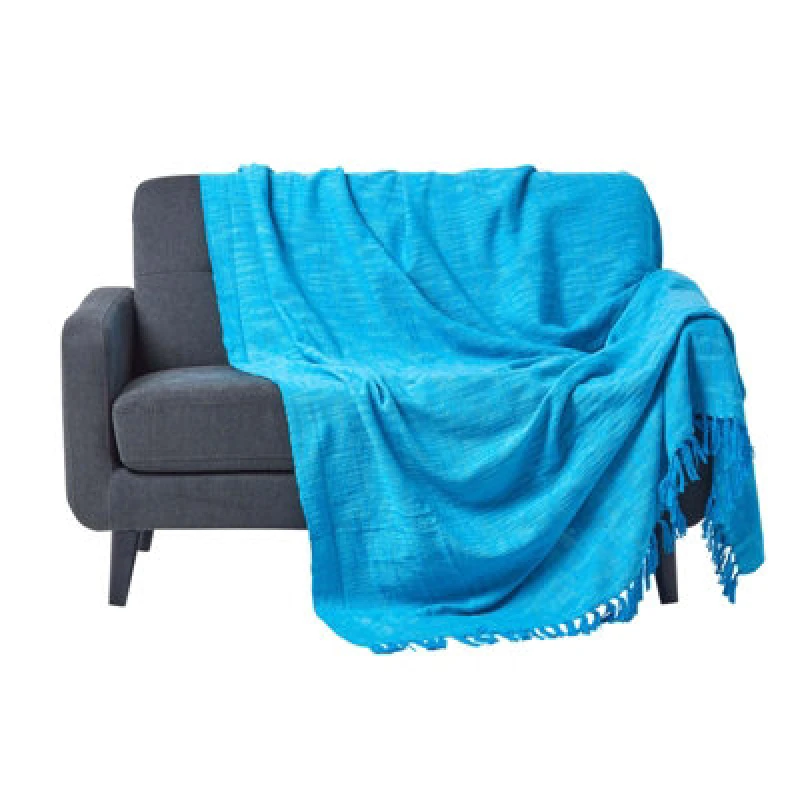 Image of Homescapes Nirvana Slub Cotton Teal Throw, 150 X 200 Cm