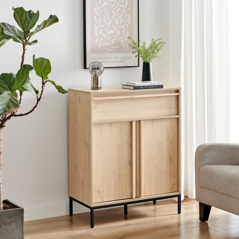 Image of FurnitureboxUK FurnitureboxUK Svit Small Storage Sideboard in Light Oak Light Oak One Size Unisex 5060661188115