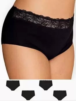 Image of Yours Cotton Lace Trim Full Briefs (4 Pack) - Black, Size 18-20, Women