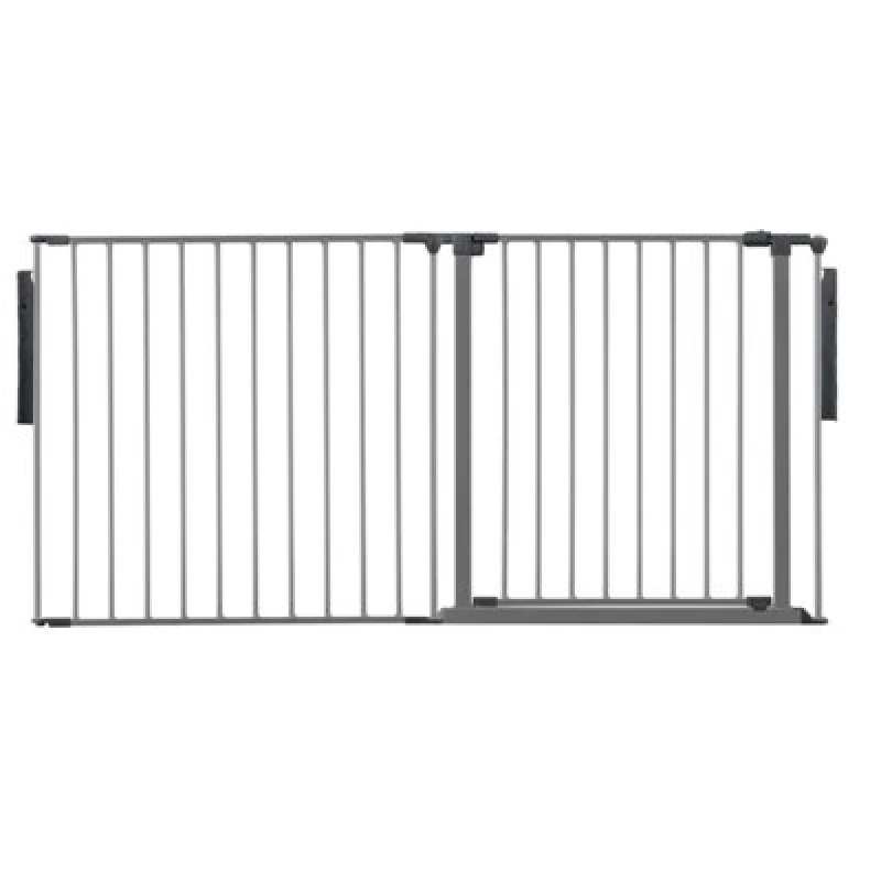 Image of Safetots Premium Multi Panel Room Divider, Up To 154Cm Wide, Grey, 70Cm Tall, Flexible Barrier With Door For Baby And Toddler