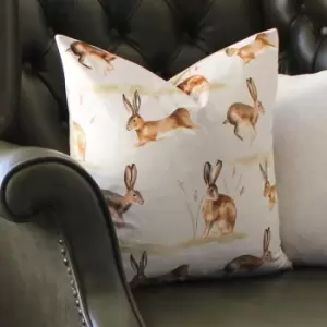 Image of Country Running Hares Cushion Taupe, Taupe / 43 x 43cm / Polyester Filled