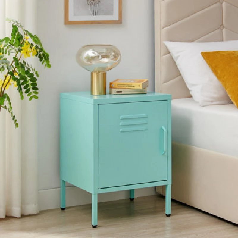 Image of FurnitureboxUK FurnitureboxUK Teksi 1 Door Light Blue Metal Locker Bedside Table Blue One Size Unisex 5056657188399