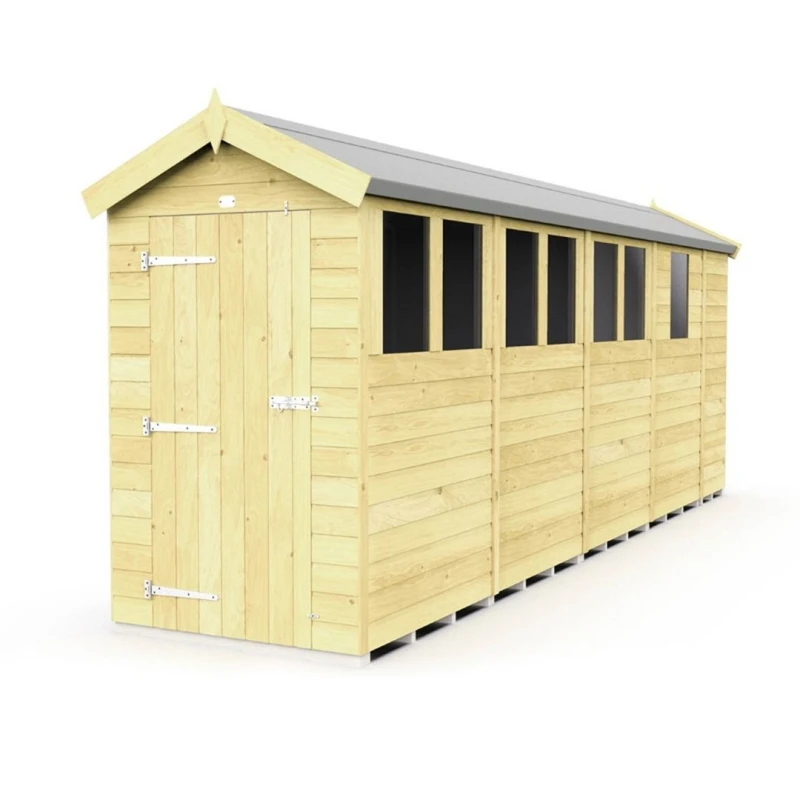 Image of Buttercup Farm 4 x 17 Feet Apex Shed - Single Door W/ Windows - L503 x W118 x H217cm in Brown Brown Unisex