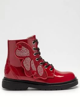 Image of Lelli Kelly Diamond Wings Patent Ankle Boots - Red, Size 1 Older