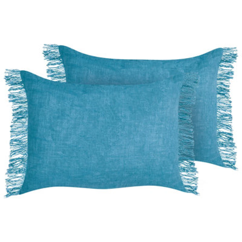 Image of Beliani Set Of 2 Decorative Cushions Maba Cotton 50 X 35cm Blue Solid