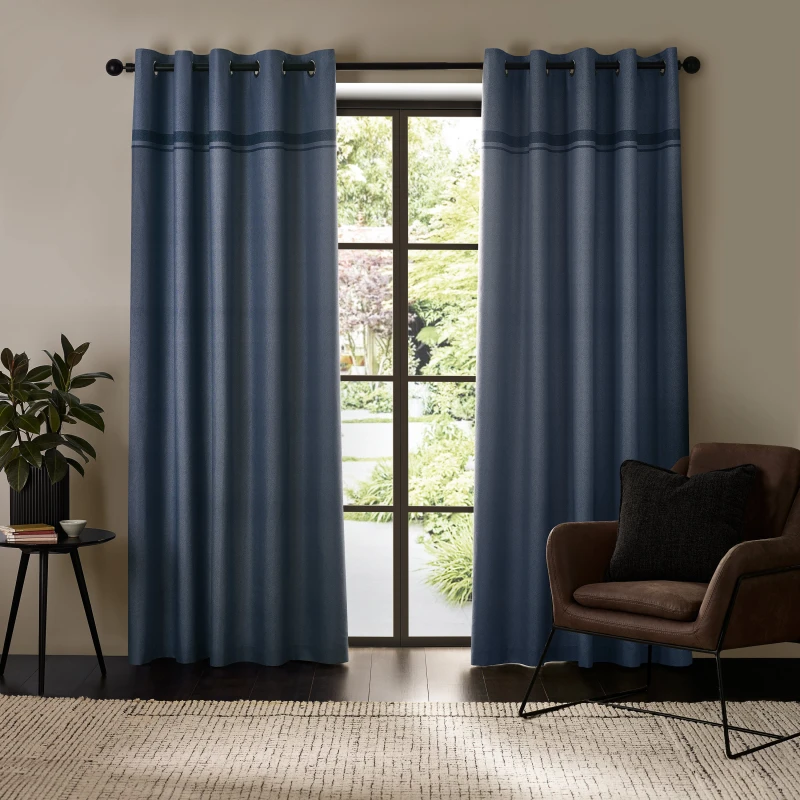 Image of Catherine Lansfield Catherine Lansfield 'Melville' Lined Eyelet Curtains in Blue Size: 117cm width x 137cm drop Blue 117cm width x 137cm drop Unisex