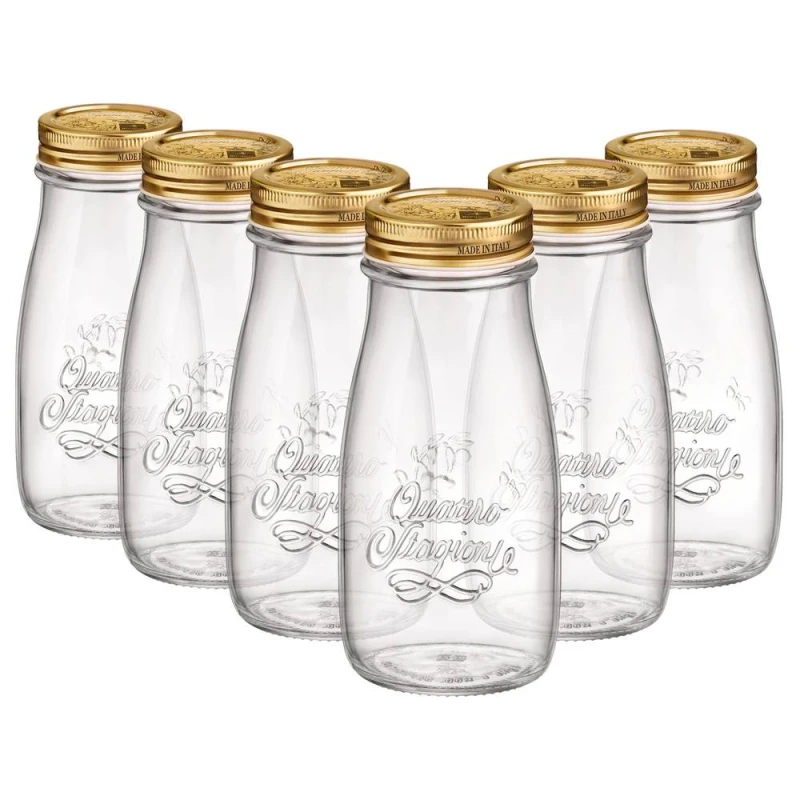 Image of Bormioli Rocco Quattro Stagioni Glass Bottles with Screw Top Lid - 400ml - Pack of 6 Clear