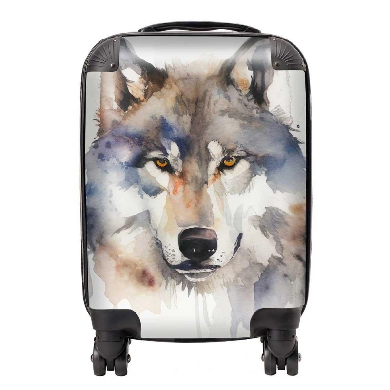 Image of Warren Reed - Designer Wolf Watercolour Suitcase in Brown Size: Small Brown Unisex Small