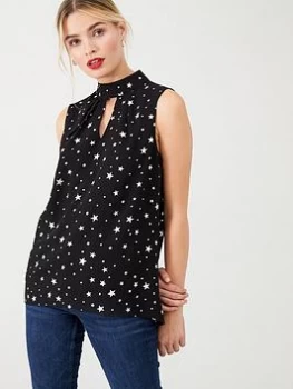Image of Wallis Glitter Star High Neck Top - Black, Size 8, Women