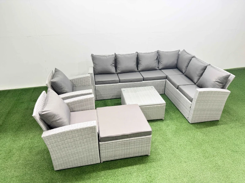 Image of Fimous Rattan Garden Outdoor Furniture Set 9 Seater Rattan Garden Sofa Sets in Light Grey Light Grey Unisex