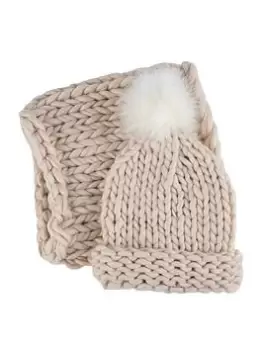 Image of Totes Chunky Knit Beanie Hat & Snood Set - Cream