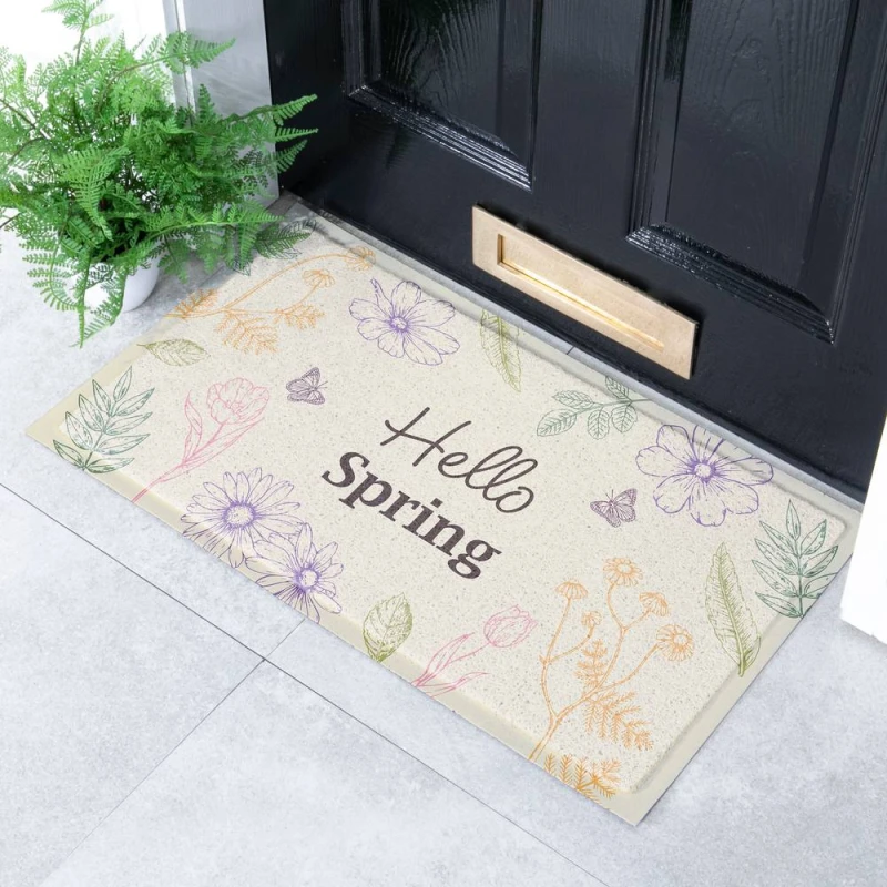 Image of Artsy Mats Hello Spring Doormat in Cream Size: 60cm x 90cm Cream Unisex 60cm x 90 cm