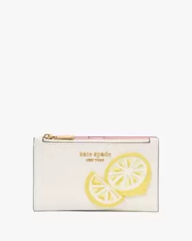 Image of Kate Spade Lemon Drop Applique Small Slim Bifold Wallet, Halo White Multi, One Size