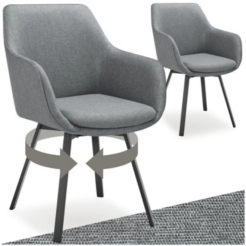 Image of Tectake Set Of 2 Dining Chair Alicon - Swivel Armchair With Padding And Continuous Backrest - Anthracite