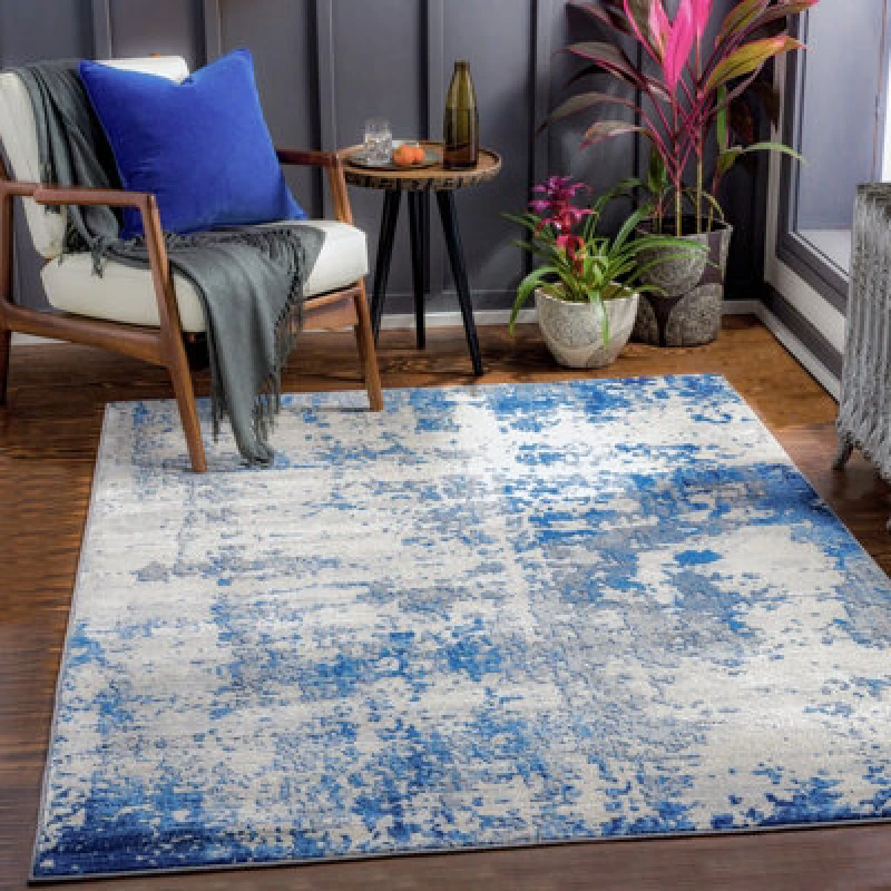 Image of Livabliss Abstract Modern Marble Sky Blue Victoire Area Rug 200 X 290 Cm - Easy Care, Non Shedding, Ideal For Living Room & Bedroom