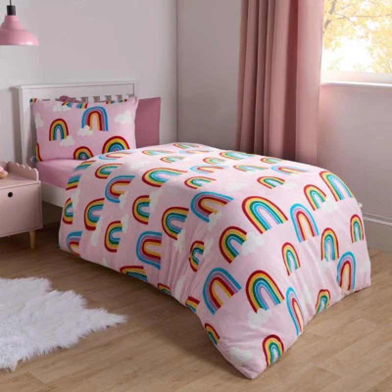 Image of OHS OHS Rainbow Duvet Cover Set Warm Teddy Fleece Bedding Supersoft Quilt Thermal Warm in Pink Size: Single Pink Single Unisex 5027434190119