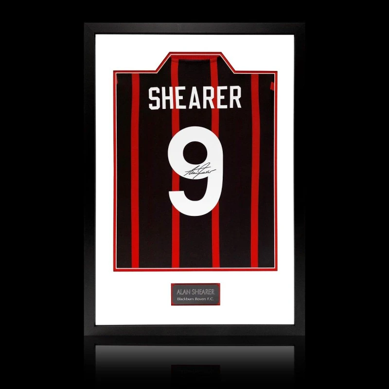 Image of The Fan Cave Alan Shearer Signed Retro Blackburn Rovers Shirt P Black unisex 850x600mm