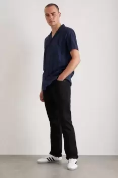 Image of Navy Vertical Stripe Cotton Slub Revere Shirt