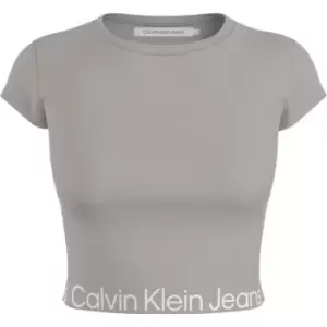 Image of Calvin Klein Jeans Logo Tape Rib Short Sleeves - Grey