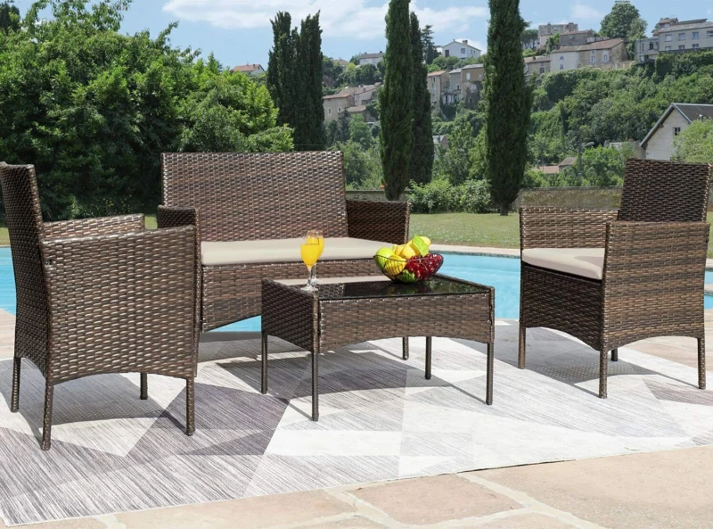 Image of MCC DIRECT Mcc Direct - 4pcs Rattan Outdoor Garden Furniture Sofa Set Table & Chairs (Roger Brown) RT1003
