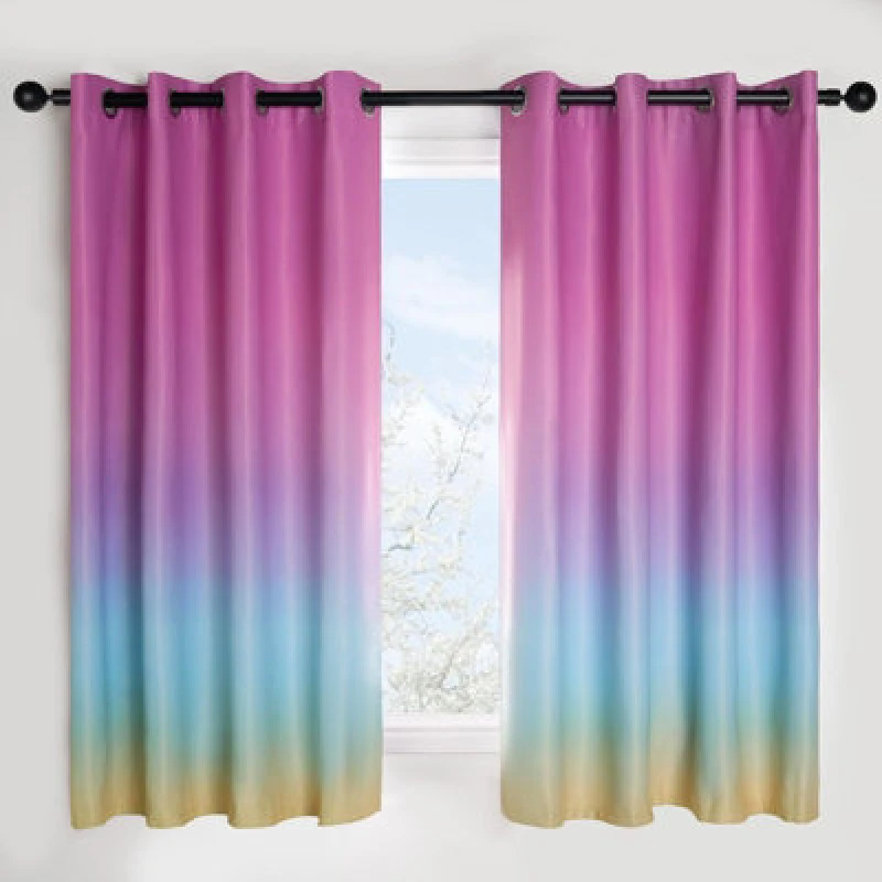 Image of OHS OHS Ombre Eyelet Blackout Kids Curtains Pair of Ring Top Rainbow Ready Made Panels in Pink Size: 117cm width x 137cm drop Pink 117cm width x 137
