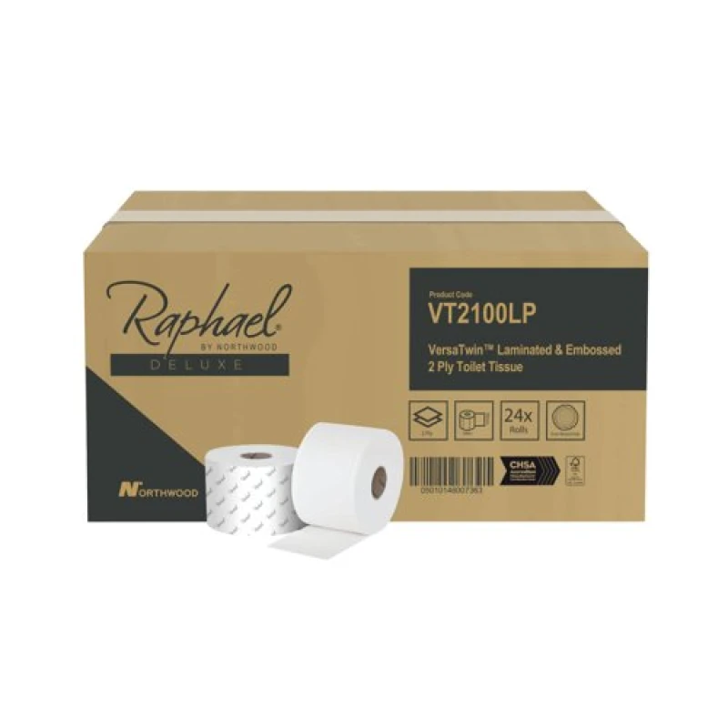 Image of Raphael Versatwin Micro Jumbo Pulp Toilet Roll 2-Ply 270 Sheets (24 Pack) VT2100LPDS