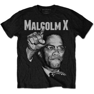 Image of Malcolm X - Pointing Unisex Medium T-Shirt - Black