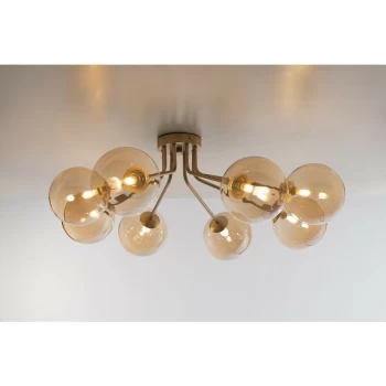 Image of Fan Europe Luce_Ambiente_Design - Multi Arm Semi Flush Ceiling Globe Pendant, Brass Satin With Champagne Diffusers, G9