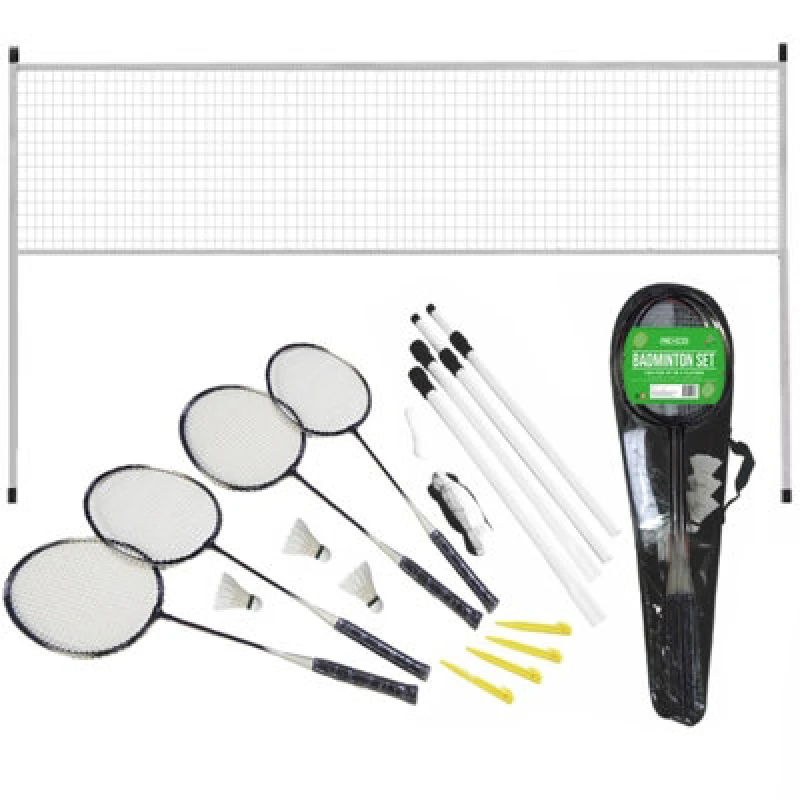 Image of Rexco Badminton Set 4 Player Rackets Shuttlecocks Heavy Duty Poles Net Bag Garden Game