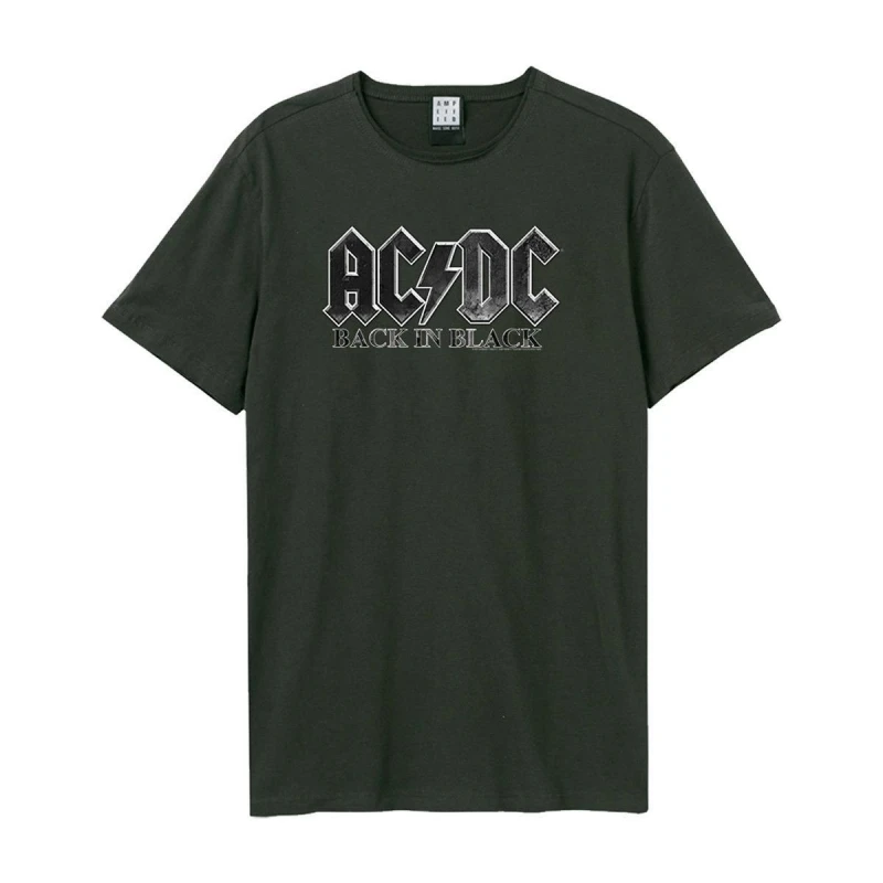 Image of Amplified Amplified Men Back In Black AC DC T-Shirt in Charcoal Size: Small Charcoal S Male 5063470005284
