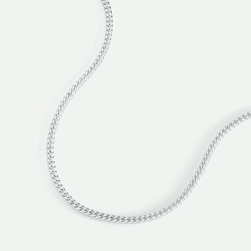 Image of The Fine Collective Womens Sterling Silver Curb Chain (2.8mm) Necklace 18" Size: 18" Silver Female 18"