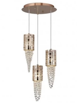 Image of Ceiling Cluster Pendant 3 Light G9 Round Rose Gold, Mosaic Glass, Crystal