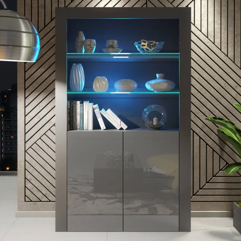 Image of Creative Furniture Spectrum Display Cabinet 170cm - Dark Grey with Gloss Doors, LED Lights Dark Grey Unisex