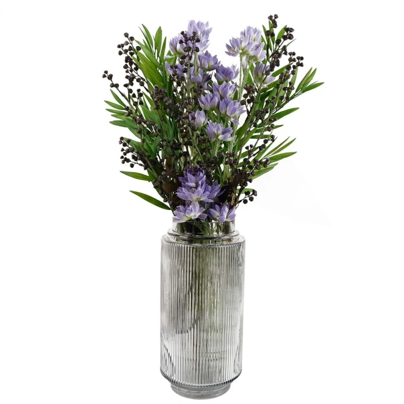 Image of Leaf Leaf 60cm Artificial Purple Starflower Display Glass Vase Purple