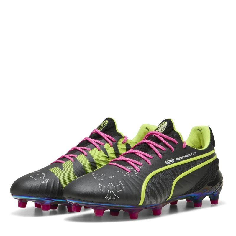 Image of Puma Mens PUMA King Ultimate Firm Ground Football Boots Black/Lime/Pink male 7 (40.5)